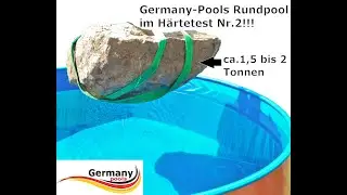 Stahlwandpool wird mit einem Stein getestet Germany-Pools Rundpool freistehend im Test Bagger