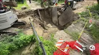 Detroit sinkhole repair underway as residents report basement flooding