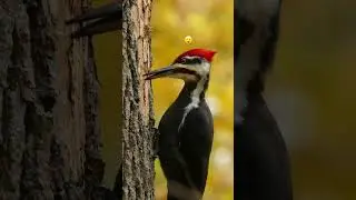 Nature's Master Sculptor: Woodpecker Drills for Food!🌳🪚