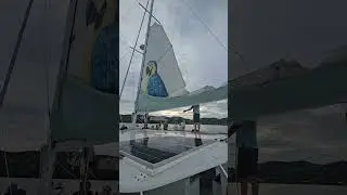 Sails going up on the Snorkel Cat catamaran St.Thomas, Virgin Islands 09-19-25