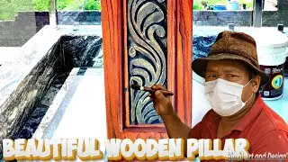 Elegant Wooden Pillar Design with Antique Carving