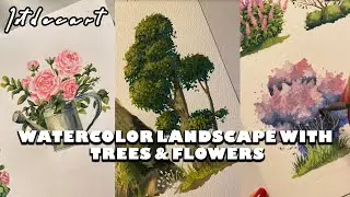 WATERCOLOR LANDSCAPE WITH TREES & FLOWERS | LOFI CHILL VIBES #WatercolorLandscape #lofiartists