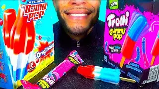 ASMR TROLLI GUMMI POP POPSICLES BOMB POP ORIGINAL EATING MOUTH SOUNDS MUKBANG NO TALKING CANDY