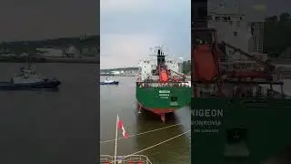 Bulk Carrier departing a berth assisted by tugs.   #tugboat #ship