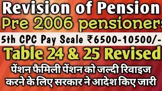 Revision of Pensions pre-2006 pensioners, Table 24 & 25 Revised