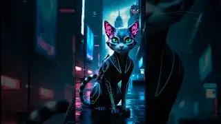 Cyberpunk Reimagined: Cat in a Neon-Lit Futuristic Dystopia #shorts #ai #cyberpunk #cat