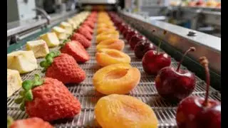 Cherry, apple, and apricot freeze-dried fruit processing line #cherrymachine #freezedryer