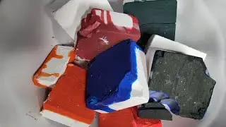 Dyed & Plain Gym Chalk topped with Glittery Cornstarch Paste &bull; 💙🩷💜🤍💚❤️✨️&bull; ASMR 