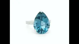 London Blue Topaz & Diamond Ring in 18K White Gold