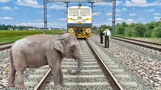 Angry Elephant Attacking on track and Stopped the High Speed Train | BeamNG.Drive | Train Simulator