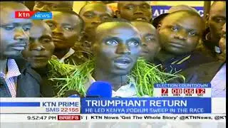 Lawrence Cherono who won the  Amsterdam Marathon receives a heroic welcome in Eldoret