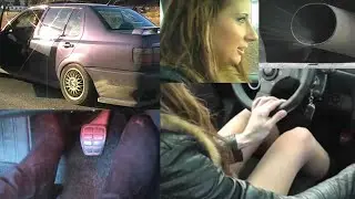 Leonie driving her tuned VW in sexy high boots 👢