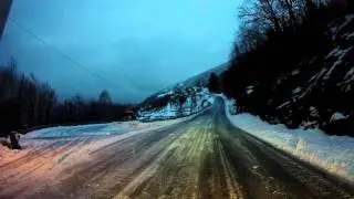 Stryn Hopland 26.02.2016- School bus in the winter in Norway