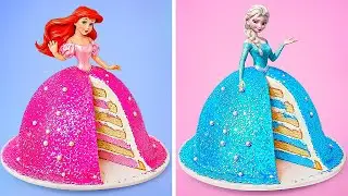 Mini Princess Cake Decorating | Elsa & Ariel Dress Cakes 🍰✨