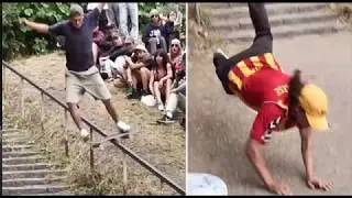 Skateboarders Attempt to Grind a 40 Stair Rail