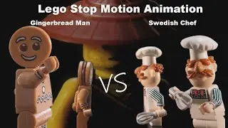 Lego Muppet SWEDISH CHEF vs GINGERBREAD MAN/Lego Minifig Fight #legoanimation #legostopmotion