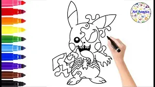 How To Draw VENOM + PIKACHU Pokemon | Mash-Up Challenge | Pokemon Drawing | Drawing Easy -Art Famiya