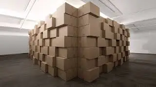 Zimoun : Sound Installation : 294 prepared dc-motors, cork balls, cardboard boxes 41x41x41 cm, 2012