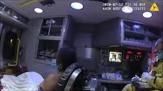 Megan Thee Stallion in an ambulance after being shot on July 12, 2020
