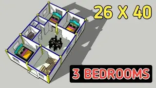 26x40 में 3 बैडरूम का सबसे अच्छा नक्शा || 26x40 house plan || 3 bedrooms house plan || 3d house plan