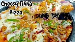 Chicken Tikka Pizza recipe|| Cheesy Tikka Pizza|| Homemade Pizza|| Spicy Pizza #pizza #tikka #cheese