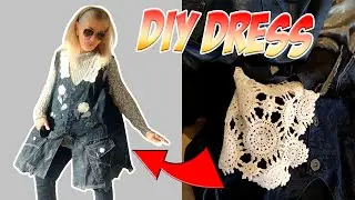 Easy DIY Denim Jacket Dress/Vest/Sewing Jean Jacket#diyideas #denimclothing #tutorial #crochet #boho
