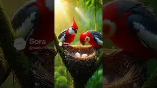 Art Red Cockatiel in Rainforest
