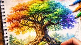 How to draw best colorful tree easily / Acrylic Painting Techniques for Beginners