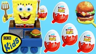 SpongeBob SquarePants KINDER JOY Surprise Eggs | Pretend Cooking Kinder Eggs with SpongeBob! | CCB