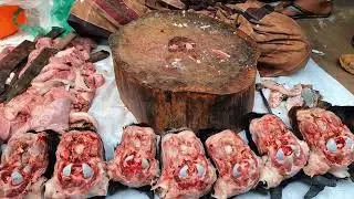খাসির  মাথা বানানো /Goat head cutting / ছাগলের মাথা বানানো বিক্রি 