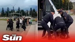 Russian women SHOVED by police in violent crackdown on anti-draft protest