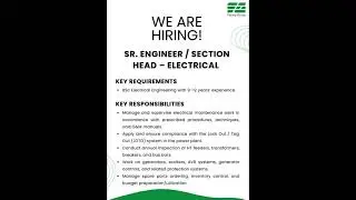 Electrical Section Head Job Pakistan | Sr. Electrical Engineer Jobs 2025 | Fatima Group Careers!