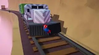 Gang Beast spider man tries to stop a train