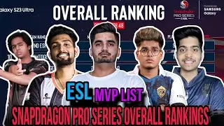 Snapdragon pro series Overall Rankings | Nodwin gaming Overall Standings | ESL points table | bgmi