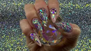 #youngnails My First set of synergy Hard Gel/ encapsulated glitter with Rhinestone placement. 