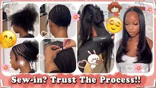 🙀#Arroganttae How To Sew-in Weave With Natural Hair Leave Out! Silky Straight Hair Ft.#ELFINHAIR