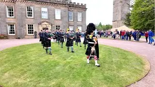 Gordon Highlanders Drums & Pipes march out playing Cock o' the North at 2025 Gordon Castle Games
