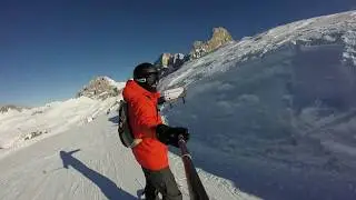 Discesa Pista Paradiso Passo Rolle in snowboard