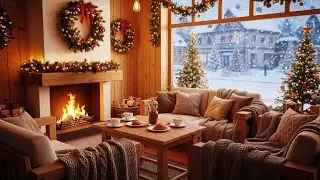 Snowy Christmas Coffee Shop ❄️ Smooth Jazz Music & Fireplace Sounds for Deep Focus & Relaxation