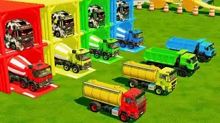 Garage with Colors - ALL MIXER TRUCK WITH DOUBLE FLATBED TRAILER TRUCK, URAL, GMC, IFA, MAN