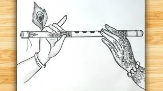Radha Krishna Flute Drawing | Lord Krishna Hand Drawing with Flute & Peacock Feather | Ketan Arts
