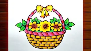Flower Basket Drawing || How to Draw Flower Vase Step by Step || Draw Basket ||  Creativity Studio.