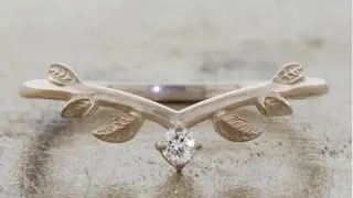 Rose Gold Leaf Detailed Nature Inspired Diamond Wedding Band - Adelixa
