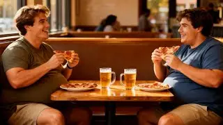 2 FIT GUYS GETTING FAT EATING PIZZA AND DRINKING BEER