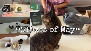 Slices of May-unboxing capsule coffee machine☕️, skincare products🎀, cake and coffee🍰, eating in🍳🍛