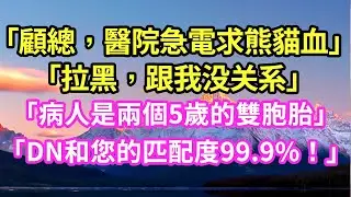「顧總，醫院急電求熊貓血」「拉黑，跟我没关系」「病人是兩個5歲的雙胞胎」「DN和您的匹配度99.9%！」