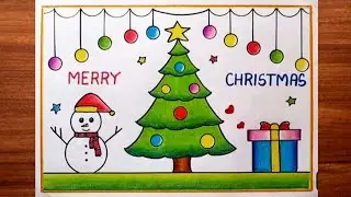 Merry Christmas Drawing Easy/Santa Claus Drawing/Christmas tree drawing/Merry Christmas Poster 