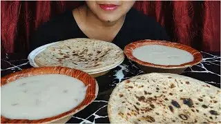 ASMR EATING*SPICY🌶 BIGG SIZE PURI+ SWEET LAPSI
