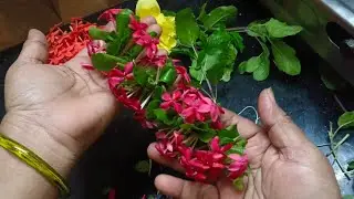 Very easy to string Tulasi Leaves Mala Kanakambaram Flowers Mala Making Telugu Princess's Kitchen