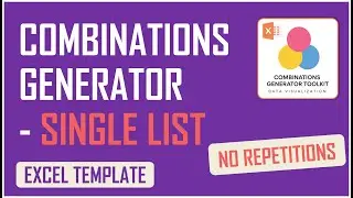 Combinations Generator Excel Template - Single List - No Repetitions